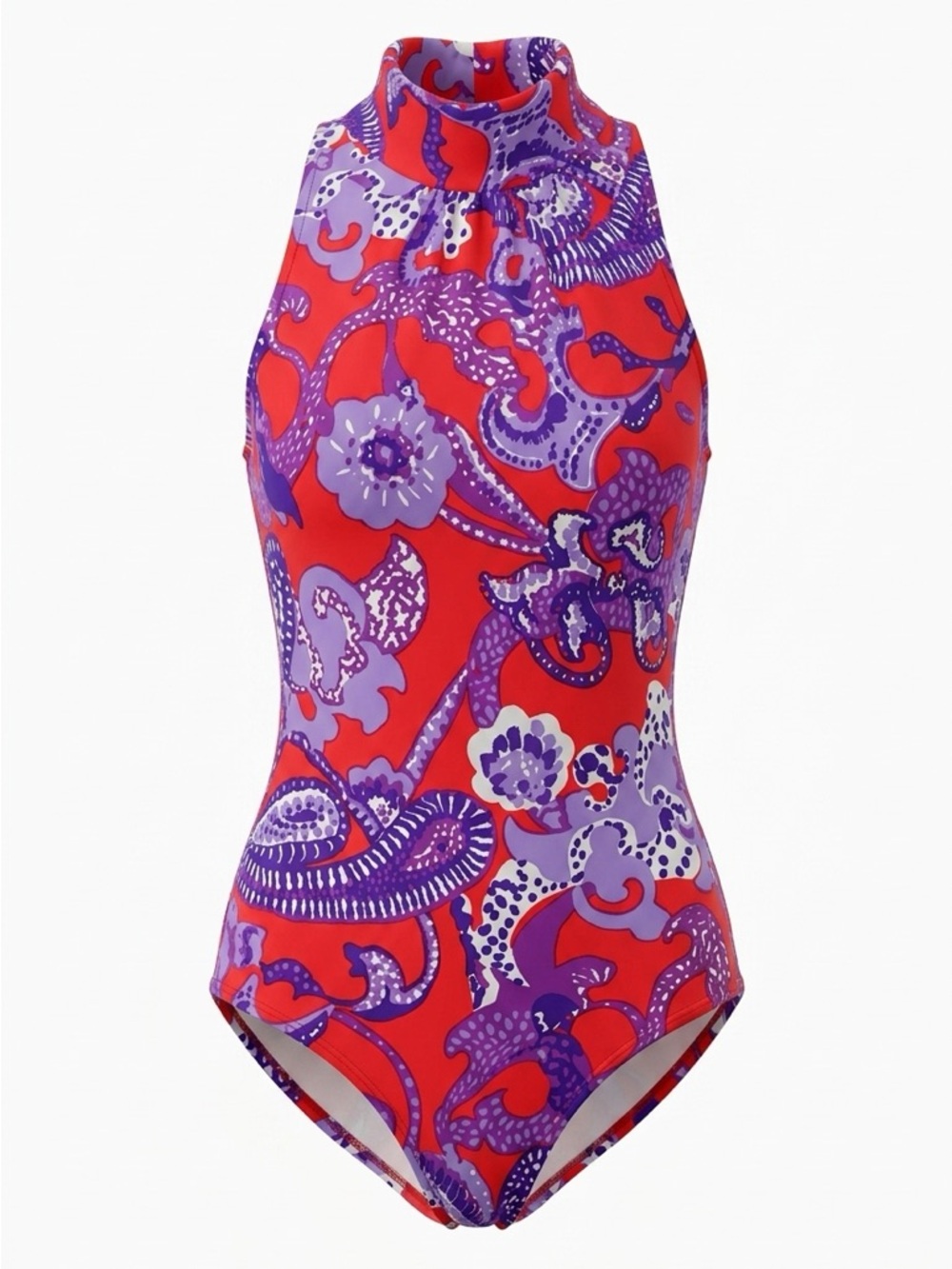Jantzen Red and Purple Floral High-Neck One-Piece Swimsuit